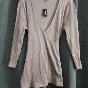 Express Dusty Pink Ribbed Top